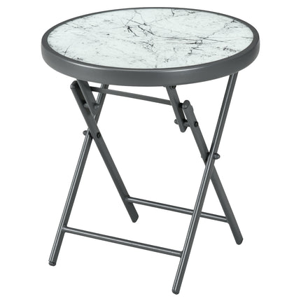 Round folding glass table - Marble Look, versatile use, 45x50 cm