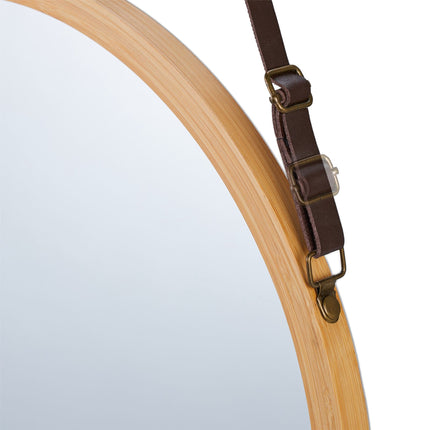 Round hanging mirror with bamboo frame
