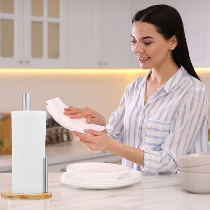 Round paper towel holder with roll stop