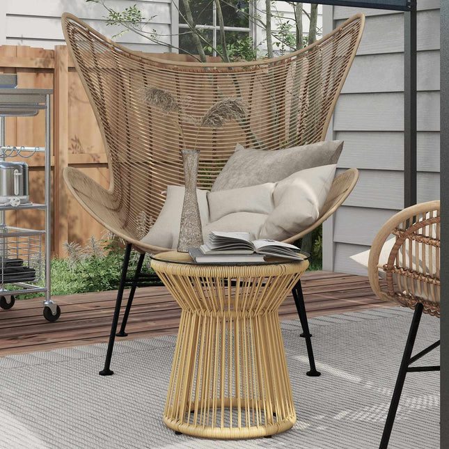 Round Patio Table - Glass Top, Metal Drum Design