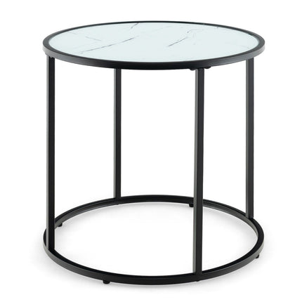 Round side table with marble imitation glass top & adjustable feet sofa table
