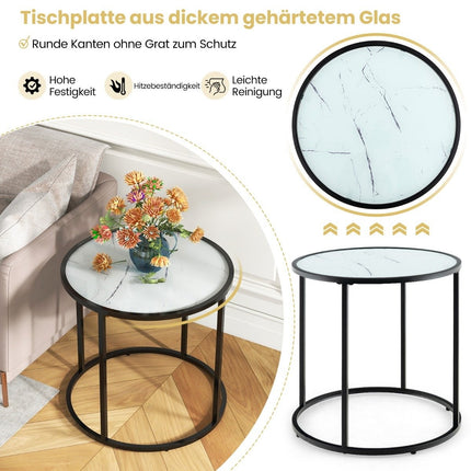 Round side table with marble imitation glass top & adjustable feet sofa table