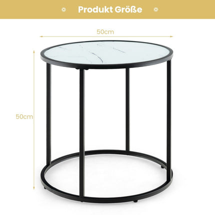 Round side table with marble imitation glass top & adjustable feet sofa table