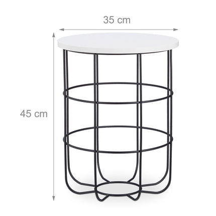 Round side table with metal basket