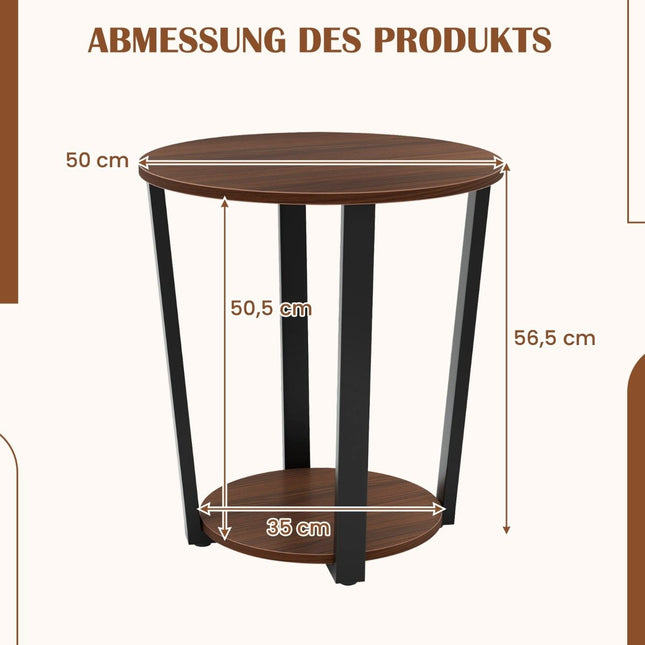 Round side table with open shelf &amp; Metal Frame 2 Tier Accent Table Sofa Table Walnut