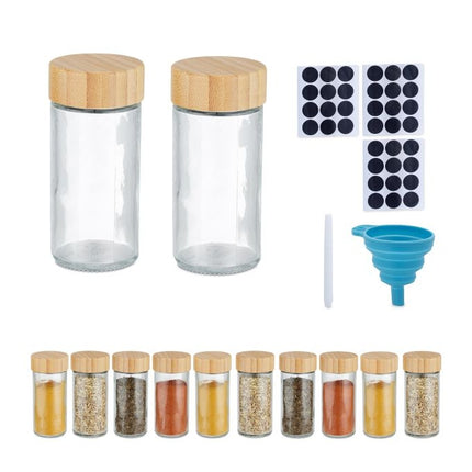 Round spice jars with bamboo lids