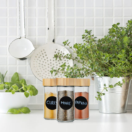 Round spice jars with bamboo lids