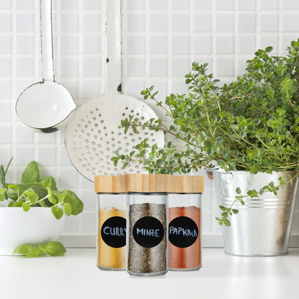 Round spice jars with bamboo lids