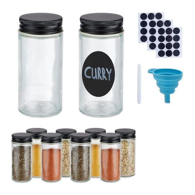 Round spice jars with labels