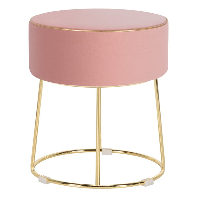 Round stool footstool made of velvet with metal legs, upholstered dressing stool, can hold up to 150 kg, pink