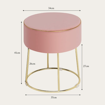 Round stool footstool made of velvet with metal legs, upholstered dressing stool, can hold up to 150 kg, pink