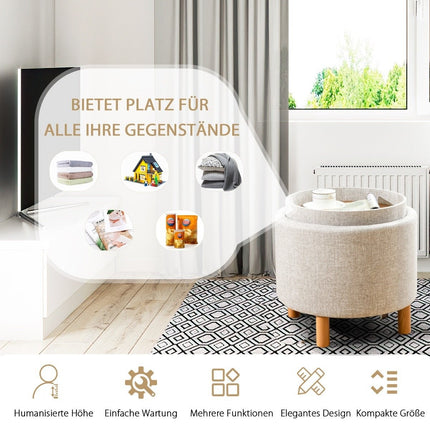 Round stool with storage space &amp; Removable lid can hold up to 150 kg. Beige footstool