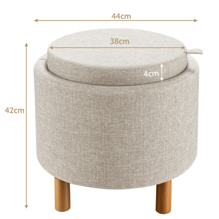 Round stool with storage space &amp; Removable lid can hold up to 150 kg. Beige footstool