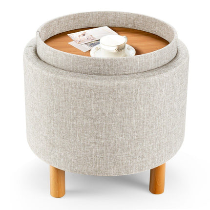 Round stool with storage space &amp; Removable lid can hold up to 150 kg. Beige footstool