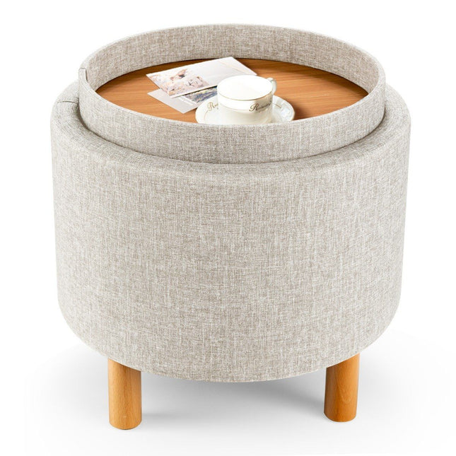 Round stool with storage space &amp; Removable lid can hold up to 150 kg. Beige footstool