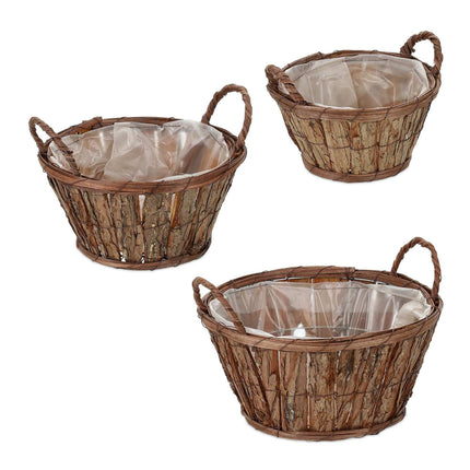 Round wooden flower pot - set of 3