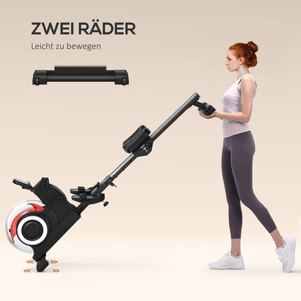 Collapsible water rowing machine, LCD screen and wheels