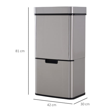 72L sensor waste bin in stainless steel, 3-compartment