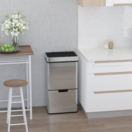 72L sensor waste bin in stainless steel, 3-compartment