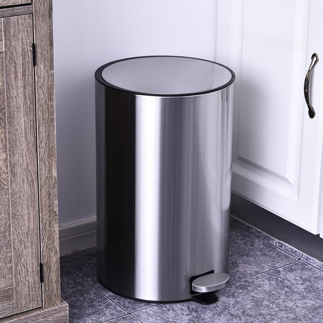 Vuilnisbak, pedaalemmer met binnenemmer, 12 L, zachtsluitend, RVS, PP, diameter 25,8 x H42 cm