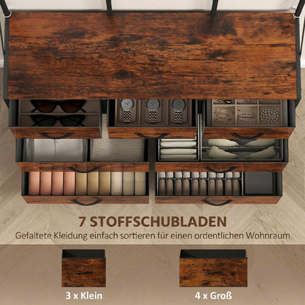 Rustic Brown Coat Rack with 14 Hooks and Fabric Drawers
