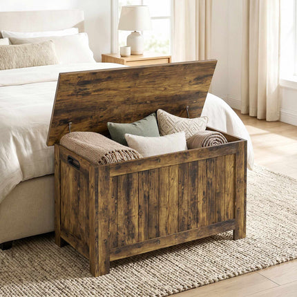 Rustic Brown MDF Storage Chest with Safety Hinges