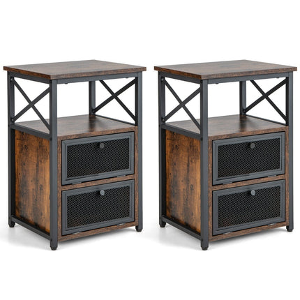 Rustic Brown Side Table with Shelves and Drawers