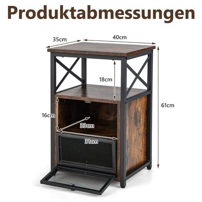 Rustic Brown Side Table with Shelves and Drawers