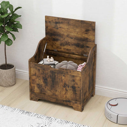 Rustic Brown Wooden Storage Chest with Safety Hinge