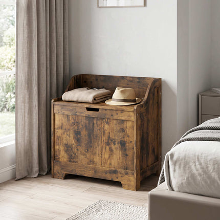 Rustic Brown Wooden Storage Chest with Safety Hinge