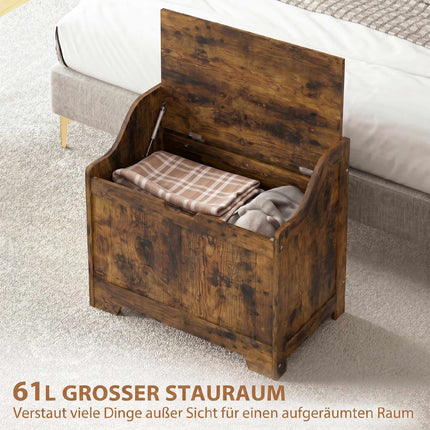 Rustic Brown Wooden Storage Chest with Safety Hinge