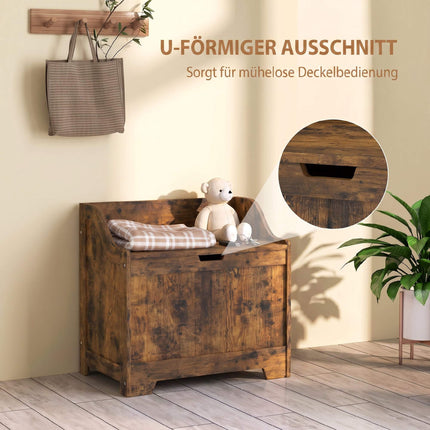 Rustic Brown Wooden Storage Chest with Safety Hinge