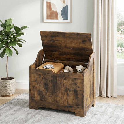 Rustic Brown Wooden Storage Chest with Safety Hinge
