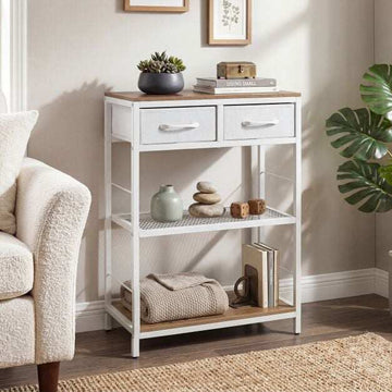 Rustic Narrow Console Table with Drawers and Shelves