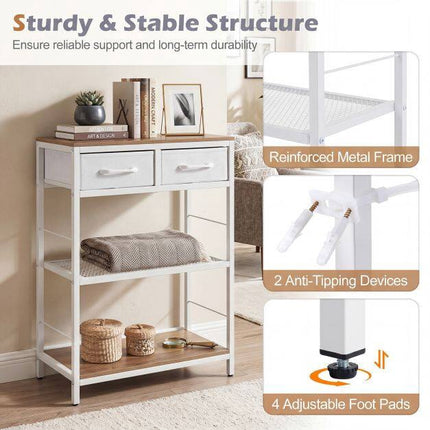Rustic Narrow Console Table with Drawers and Shelves