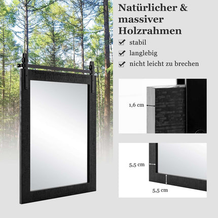 Rustic Rectangular Wall Mirror, Solid Wood Frame, 76x56 cm