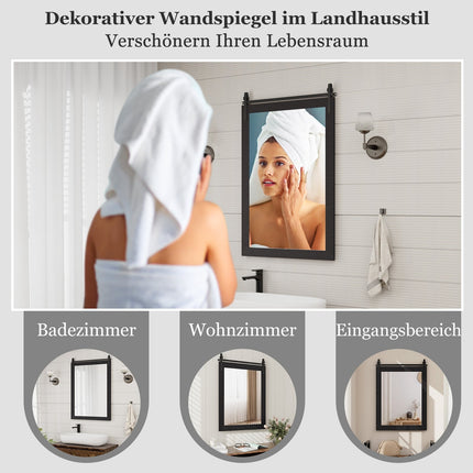 Rustic Rectangular Wall Mirror, Solid Wood Frame, 76x56 cm