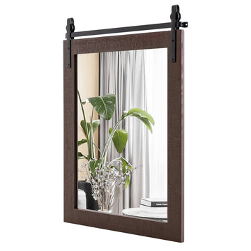 Rustic Rectangular Wall Mirror, Solid Wood Frame, 76x56 cm