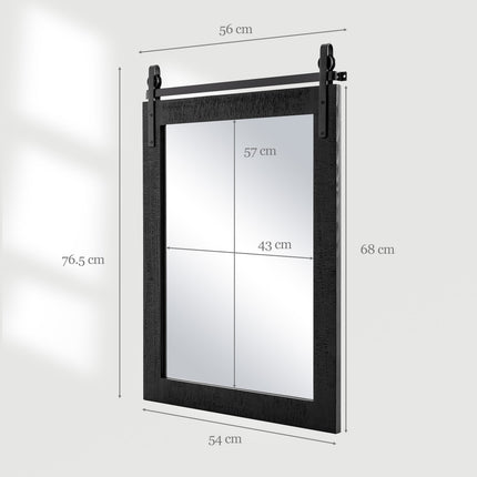 Rustic Rectangular Wall Mirror, Solid Wood Frame, 76x56 cm