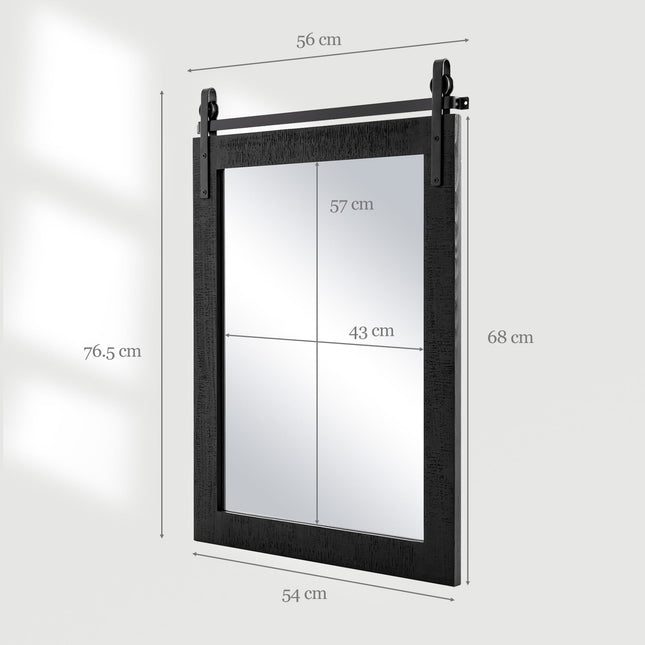 Rustic Rectangular Wall Mirror, Solid Wood Frame, 76x56 cm
