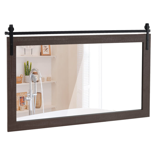 Rustic Wall Mirror, Dark Brown Wood Frame, 100x66 cm