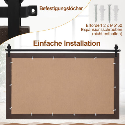 Rustic Wall Mirror, Dark Brown Wood Frame, 100x66 cm