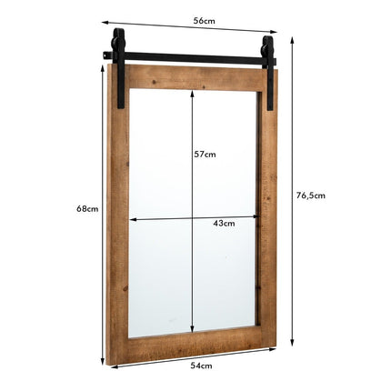 Rustic Wall Mirror with Wood Frame & Metal Mount, 76x56 cm