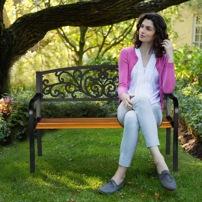 Rustic garden bench in metal and wood