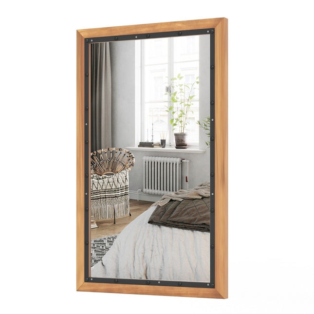 Rustic wooden mirror with rectangular frame decorative hanging mirror 55 x 90 cm natural