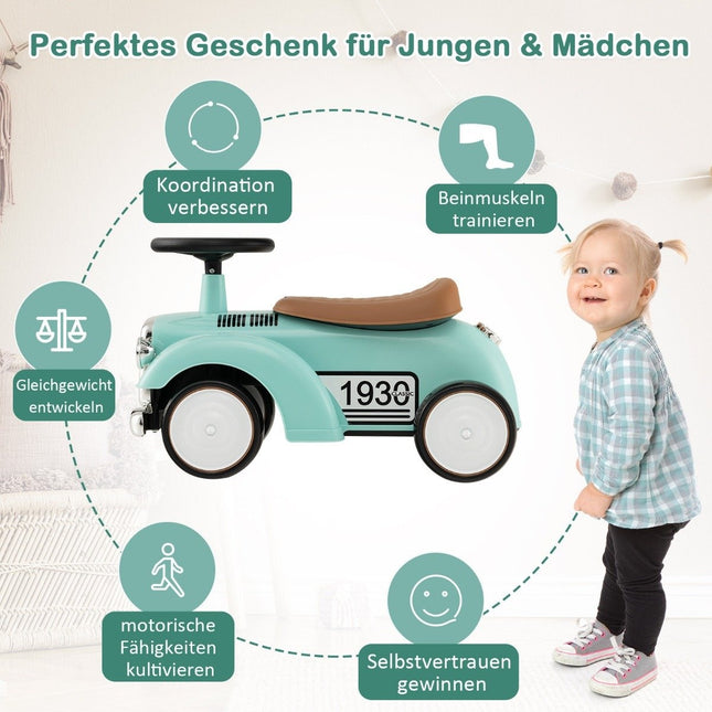 Rutcshauto ride-on vehicle with storage space & tip protection children's vehicle with steering wheel 58 x 27 x 34 cm green