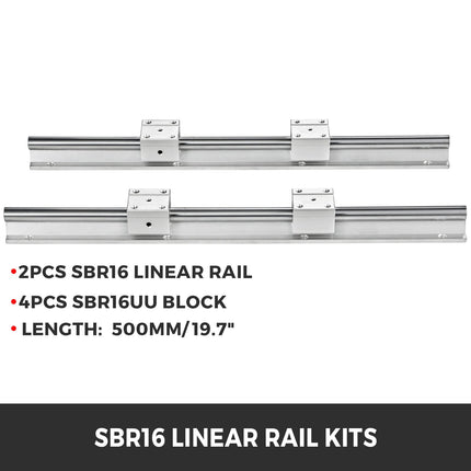 SBR16 Linear Rail Kit, 2 x 500mm Rails, 4 Blocks