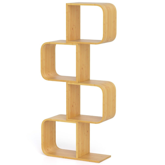 S-Shaped Bamboo Bookshelf, 4-Tier, 61x23x133.5 cm