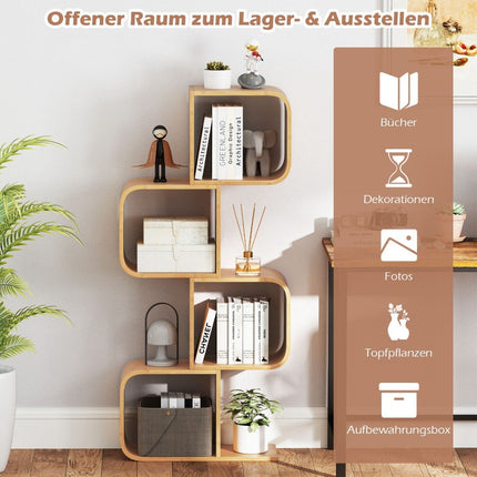 S-Shaped Bamboo Bookshelf, 4-Tier, 61x23x133.5 cm