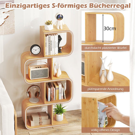 S-Shaped Bamboo Bookshelf, 4-Tier, 61x23x133.5 cm